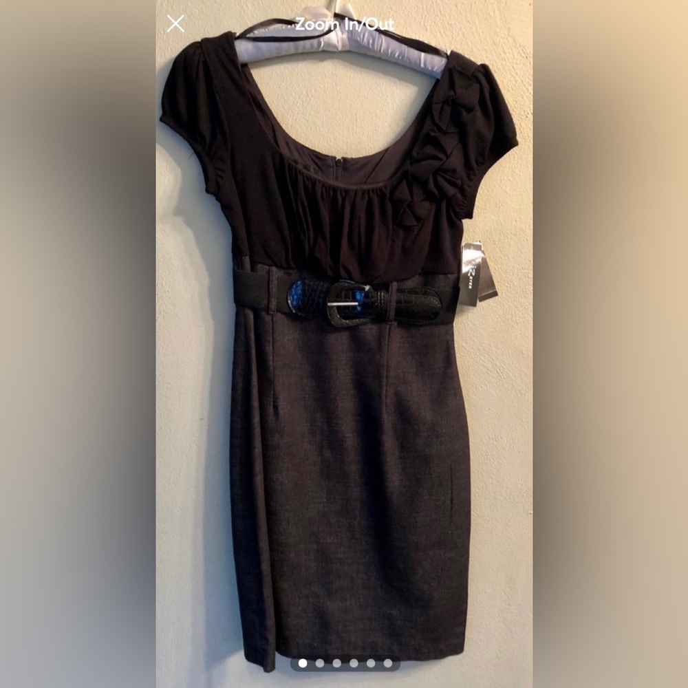 NWT IZ Byer Black & Gray Belted Dress Size 9